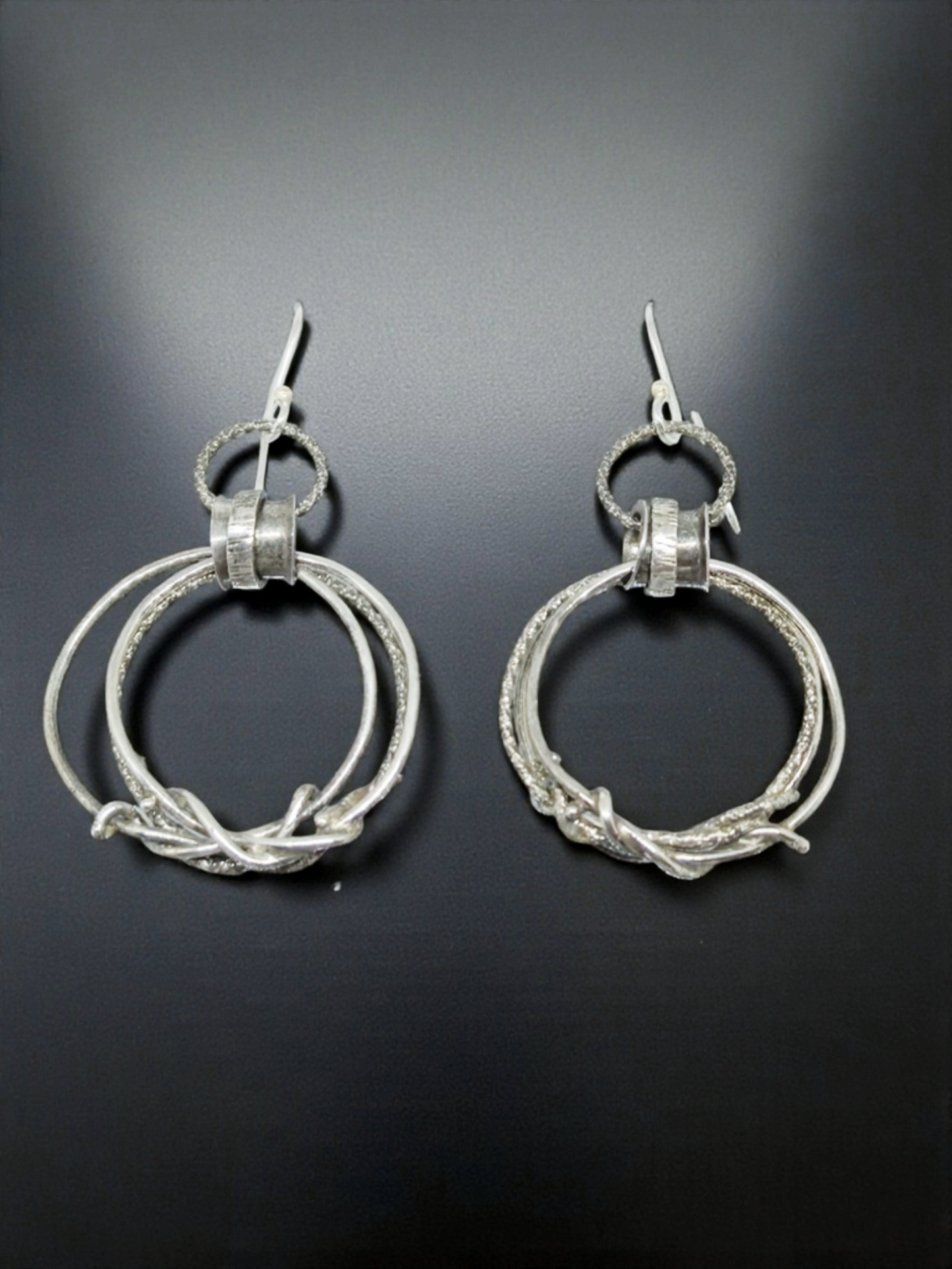 Triple Hoop Sterling Silver Dangle Earrings