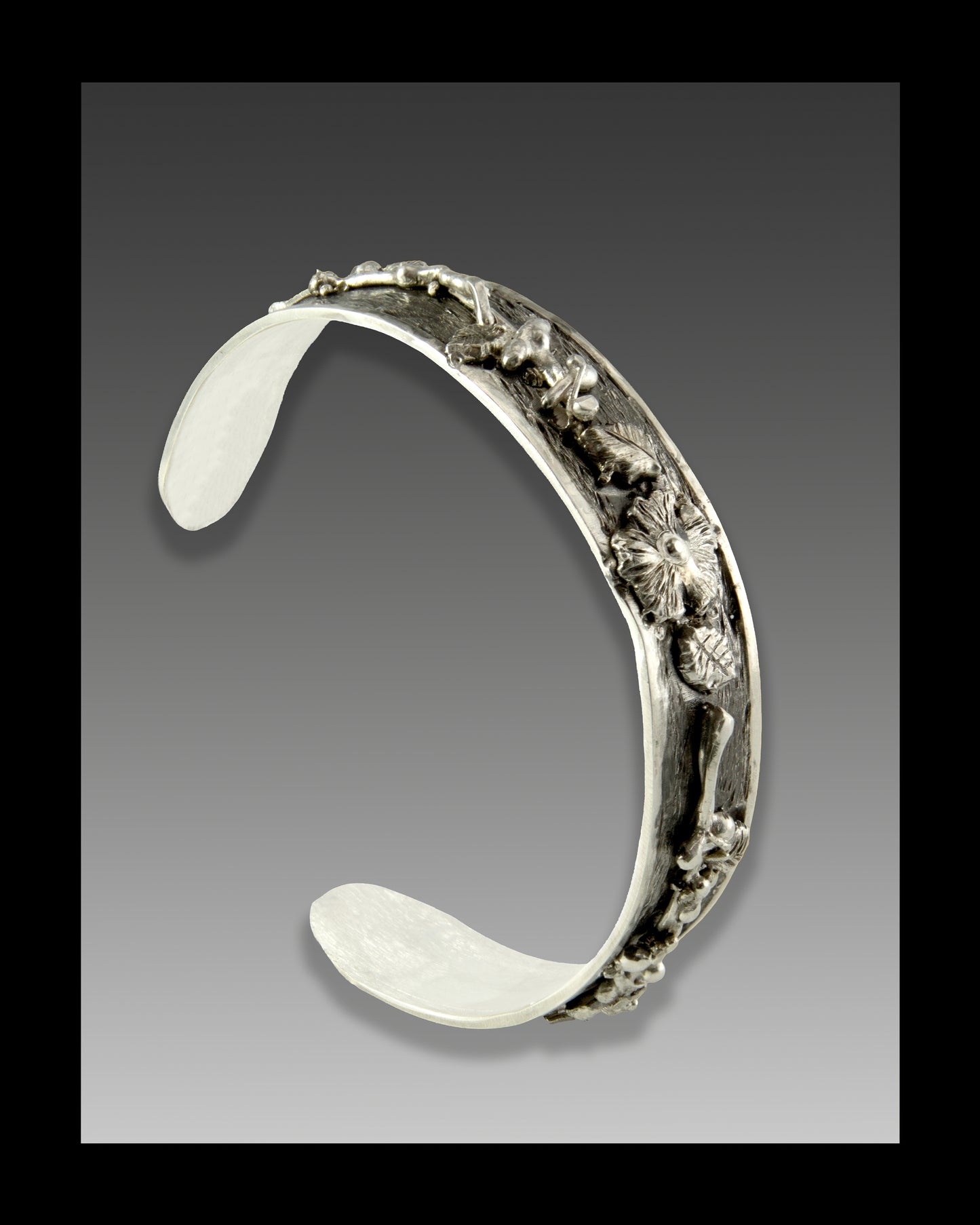 Branch, Leaf & Flower Sculpted Sterling Cuff