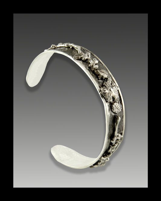 Branch, Leaf & Flower Sculpted Sterling Cuff
