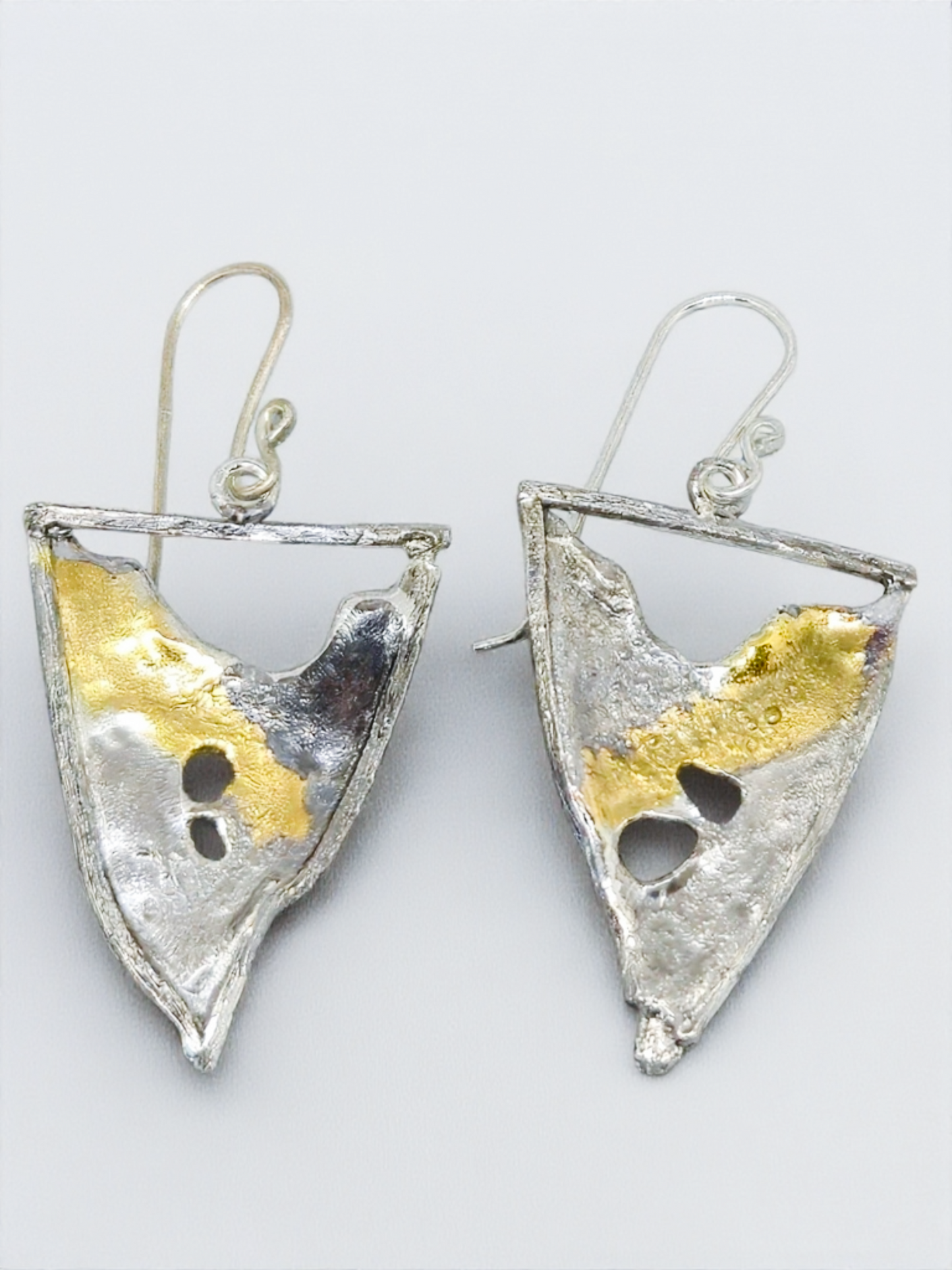 Sculpted Triangle Sterling Silver Earrings with Gold Overlay