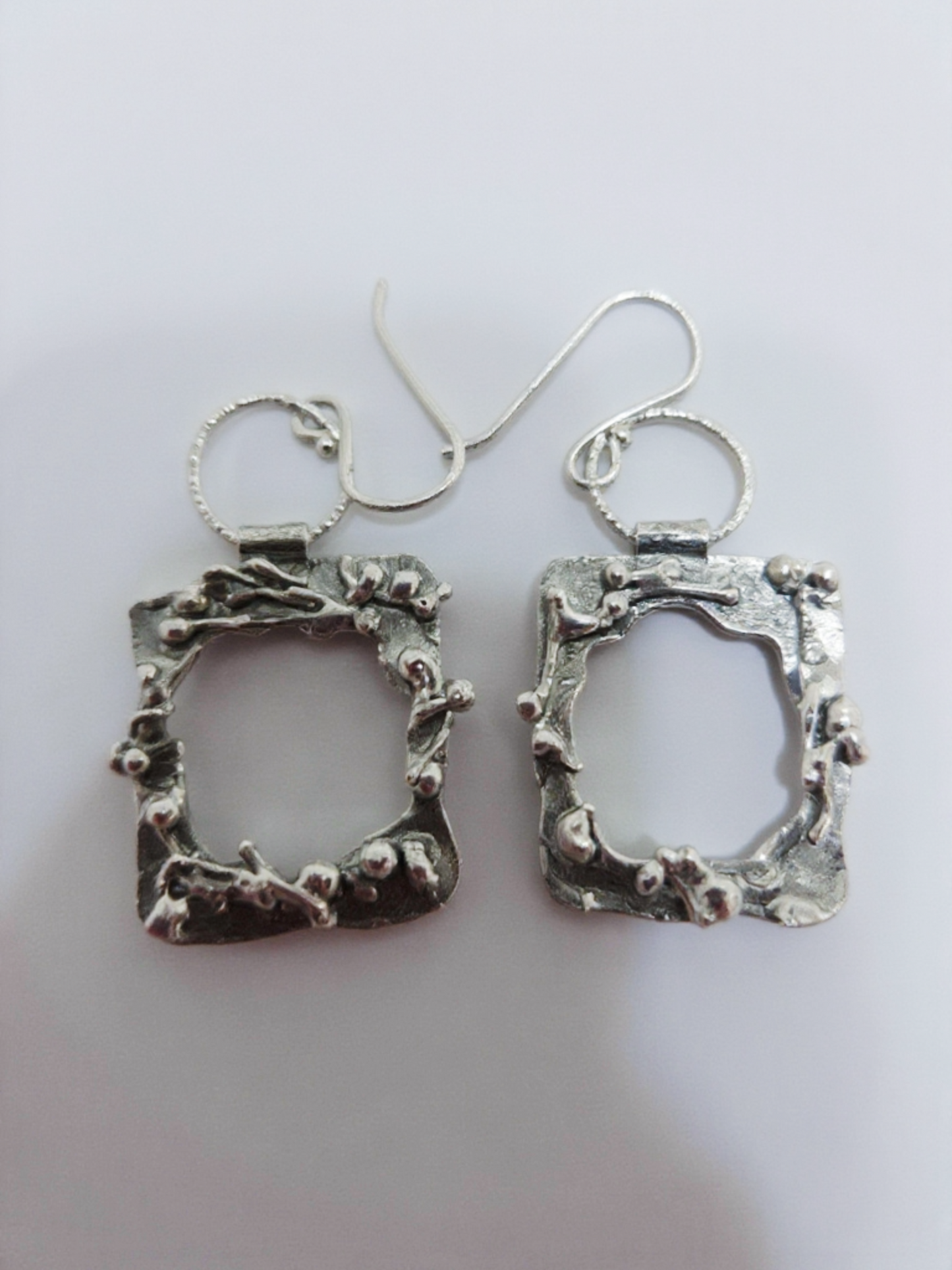 Sculpted Vine Sterling Silver Rectangle Earrings