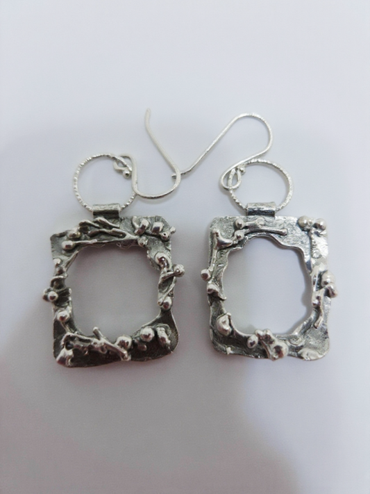 Sculpted Vine Sterling Silver Rectangle Earrings