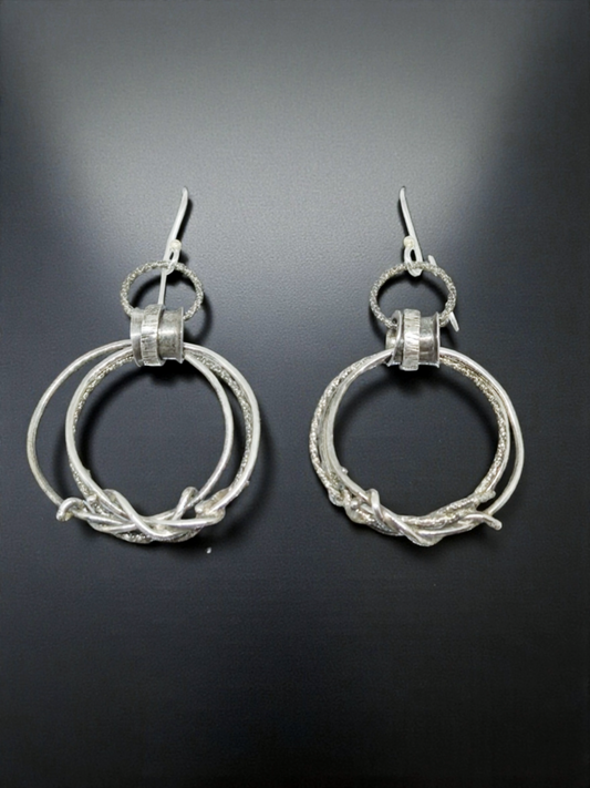 Triple Hoop Sterling Silver Dangle Earrings