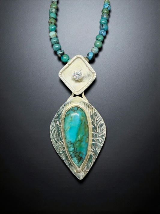 Turquoise & Moissanite Sterling Silver Teardrop Necklace
